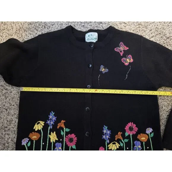 Quacker Factory Beaded Floral & Butterfly Cardigan Sweater - Size Large - Picture 4 of 5